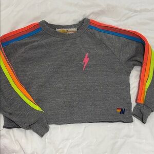 Aviator Nation Charcoal Sweatshirt with Multicolor Stripes